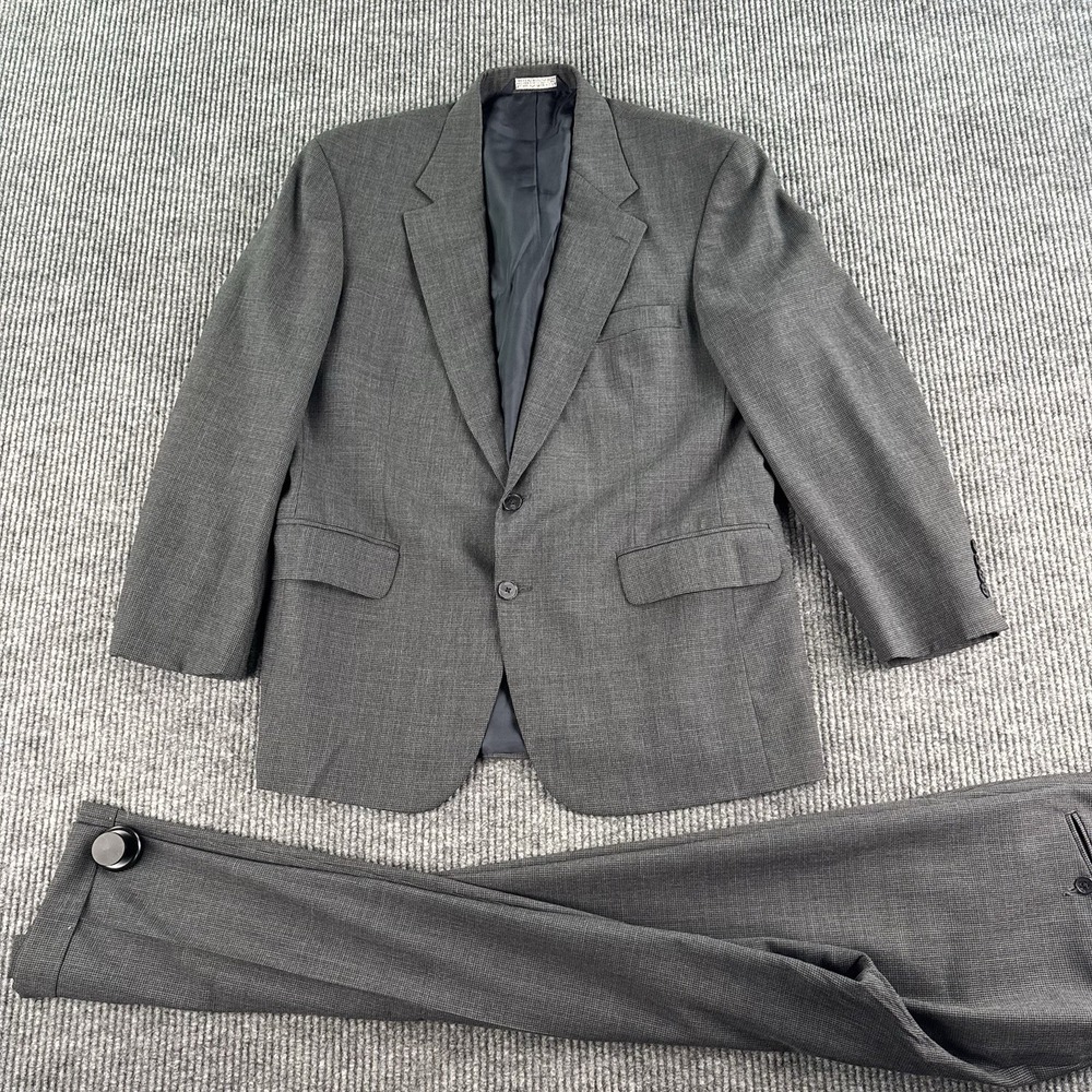 Lands End Suit 41R Gray Wool Houndstooth Designer Premium Jacket Pants 34x31